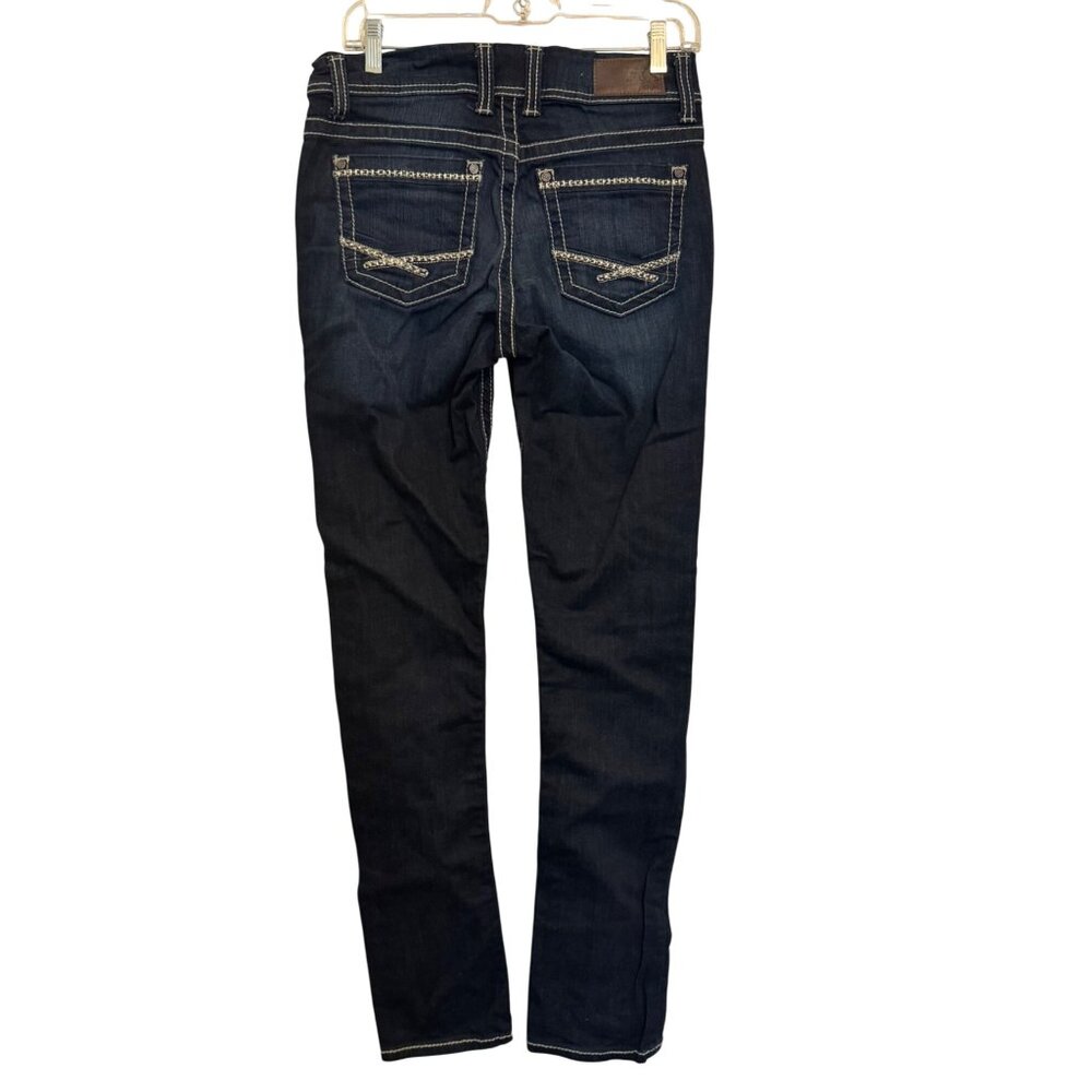 BKE Dakota Dark Wash Denim Womens Jeans Size 27L Slim Fit Contrast Stitching